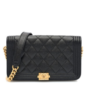 Pre-owned Chanel Caviar Quilted Boy Phone Holder Wallet On Chain Black