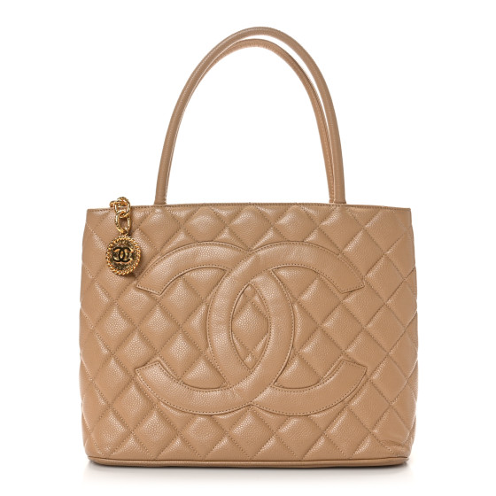 Pre-owned Chanel Caviar Quilted Medallion Tote Beige