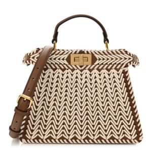 Pre-owned Fendi Calfskin Cord Small Peekaboo I SEE U Satchel Gianduia Multicolor