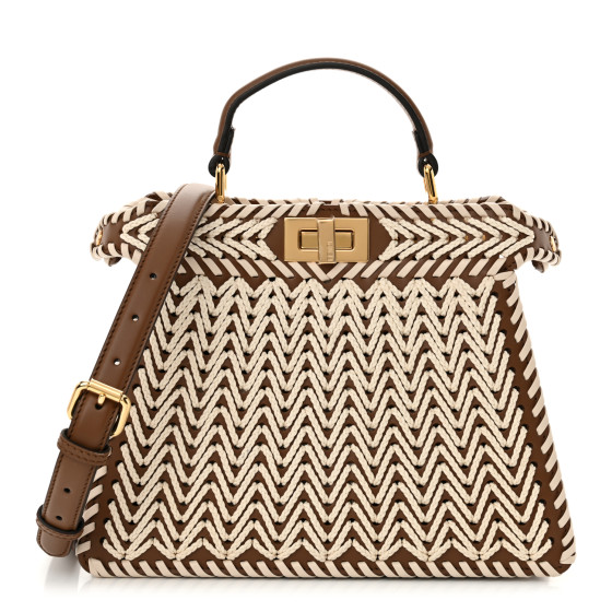 Pre-owned Fendi Calfskin Cord Small Peekaboo I SEE U Satchel Gianduia Multicolor