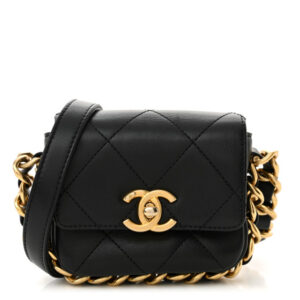 Pre-owned Chanel Calfskin Quilted Mini Framing Chain Bag Black