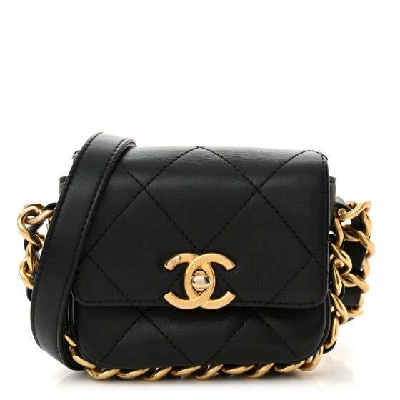 Pre-owned Chanel Calfskin Quilted Mini Framing Chain Bag Black
