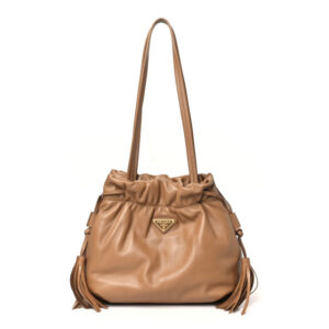 Pre-owned Prada Nappa Drawstring Tote Caramel