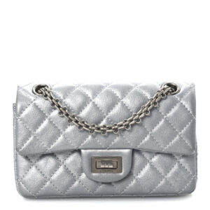 Pre-owned Chanel Metallic Grained Calfskin Quilted 2.55 Reissue Mini Flap Silver