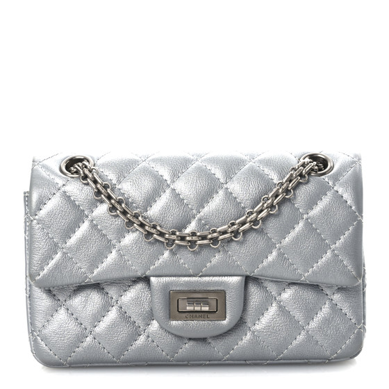 Pre-owned Chanel Metallic Grained Calfskin Quilted 2.55 Reissue Mini Flap Silver