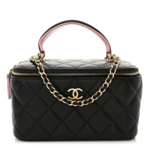 Pre-owned Chanel Lambskin Quilted Small Top Handle Vanity Case With Chain Black Lilac