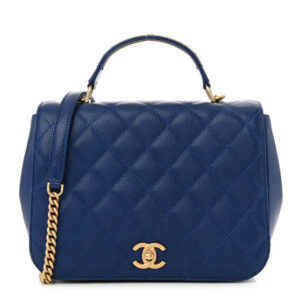 Pre-owned Chanel Caviar Large Carry Around Flap Bag Blue