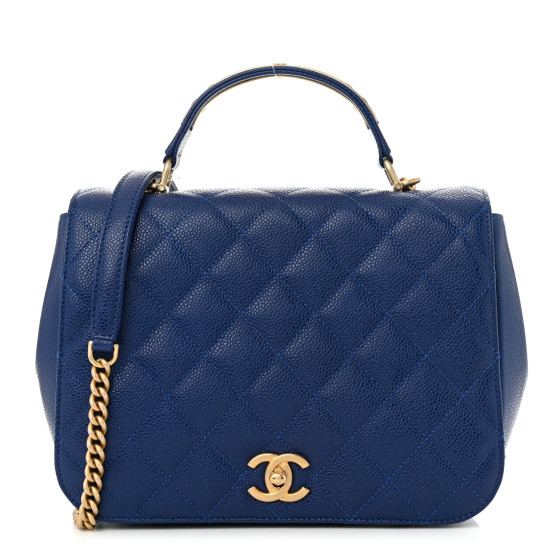 Pre-owned Chanel Caviar Large Carry Around Flap Bag Blue