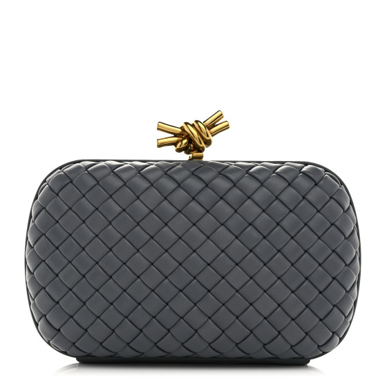 Pre-owned Bottega Veneta Nappa Intrecciato Minaudiere Knot Clutch Slate