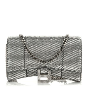 Pre-owned Balenciaga Strass Suede Hourglass Chain Bag Smoke Grey Crystal