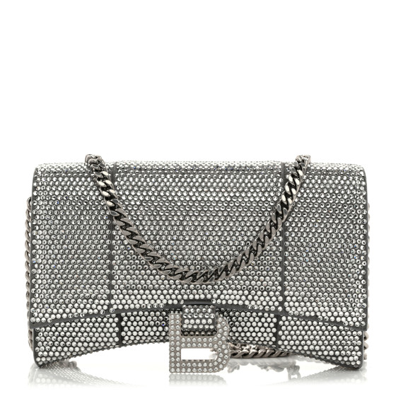 Pre-owned Balenciaga Strass Suede Hourglass Chain Bag Smoke Grey Crystal