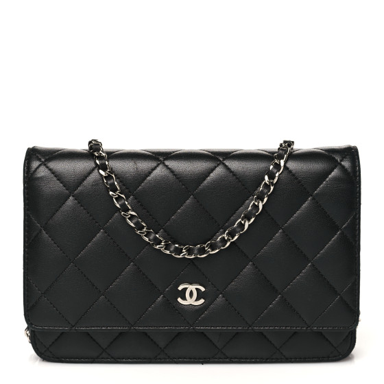 Pre-owned Chanel Lambskin Quilted Wallet On Chain WOC Black