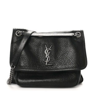 Pre-owned Saint Laurent Grained Lambskin Monogram Medium Niki Chain Satchel Black