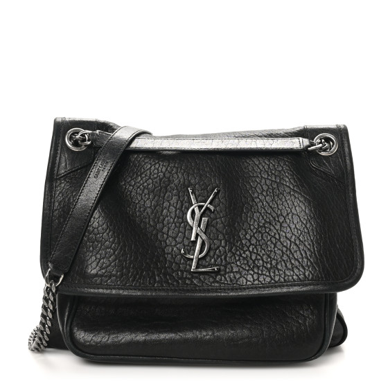 Pre-owned Saint Laurent Grained Lambskin Monogram Medium Niki Chain Satchel Black