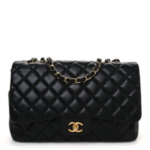 Pre-owned Chanel Lambskin Quilted Jumbo Single Flap Black