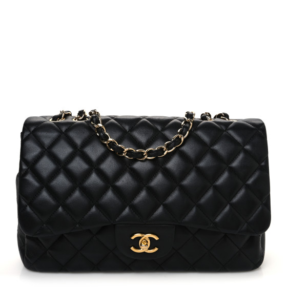 Pre-owned Chanel Lambskin Quilted Jumbo Single Flap Black