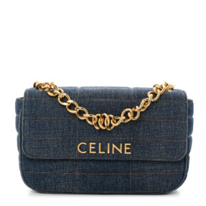 Pre-owned Celine Denim Matelasse Chain Shoulder Bag Blue