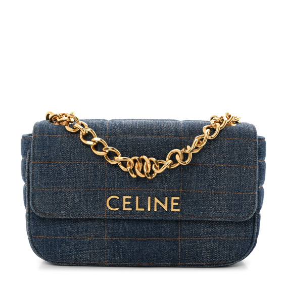 Pre-owned Celine Denim Matelasse Chain Shoulder Bag Blue
