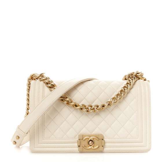Pre-owned Chanel Caviar Quilted Medium Boy Flap White