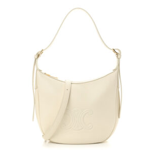 Pre-owned Celine Supple Calfskin Cuir Triomphe Small Heloise Shoulder Bag White Cotton