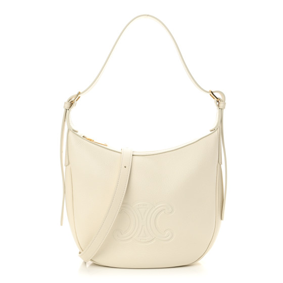 Pre-owned Celine Supple Calfskin Cuir Triomphe Small Heloise Shoulder Bag White Cotton