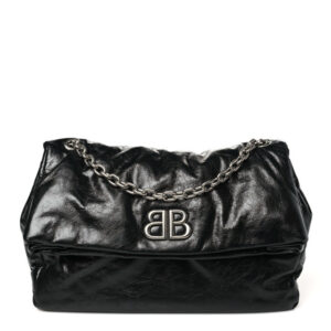 Pre-owned Balenciaga Arena Calfskin Medium Monaco Chain Shoulder Bag Black