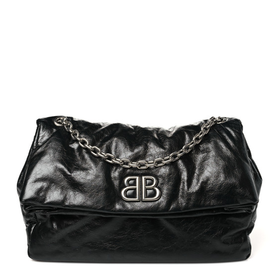 Pre-owned Balenciaga Arena Calfskin Medium Monaco Chain Shoulder Bag Black