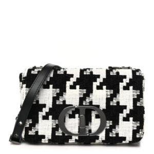Pre-owned Dior Tweed Macro Houndstooth Small Caro Bag Black White