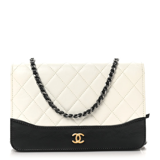 Pre-owned Chanel Aged Calfskin Quilted Gabrielle Wallet On Chain WOC White Black