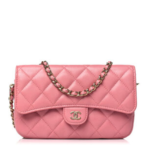 Pre-owned Chanel Caviar Quilted Flap Phone Holder With Chain Pink