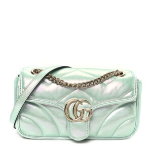 Pre-owned Gucci Iridescent Nappa Chevron Matelasse Small GG Marmont Shoulder Bag Iridescent Salvy Green