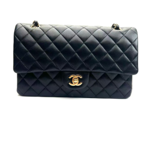 Pre-owned BJ110192005032 Chanel Classic Flap Double Flap Almost New Black Lambskin Shoulder Bag Crossbody Bag