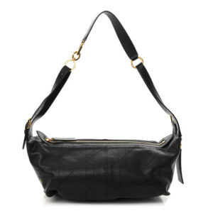 Pre-owned Dior Crinkled Calfskin Macrocannage Medium D-Journey Bag Black