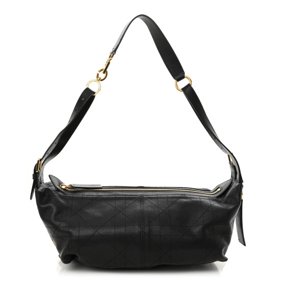 Pre-owned Dior Crinkled Calfskin Macrocannage Medium D-Journey Bag Black