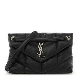 Pre-owned Saint Laurent Lambskin Quilted Small Loulou Puffer Monogram Chain Satchel Black