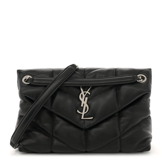 Pre-owned Saint Laurent Lambskin Quilted Small Loulou Puffer Monogram Chain Satchel Black