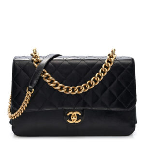 Pre-owned Chanel Iridescent Calfskin Quilted Straight Lined Flap Black