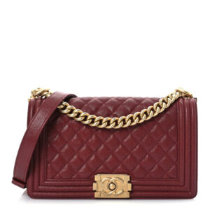 Pre-owned Chanel Caviar Quilted Medium Boy Flap Dark Red