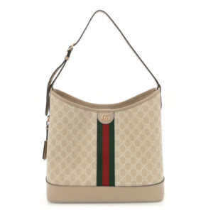 Pre-owned Gucci GG Supreme Monogram Web Large Ophidia Shoulder Bag Beige White Oatmeal