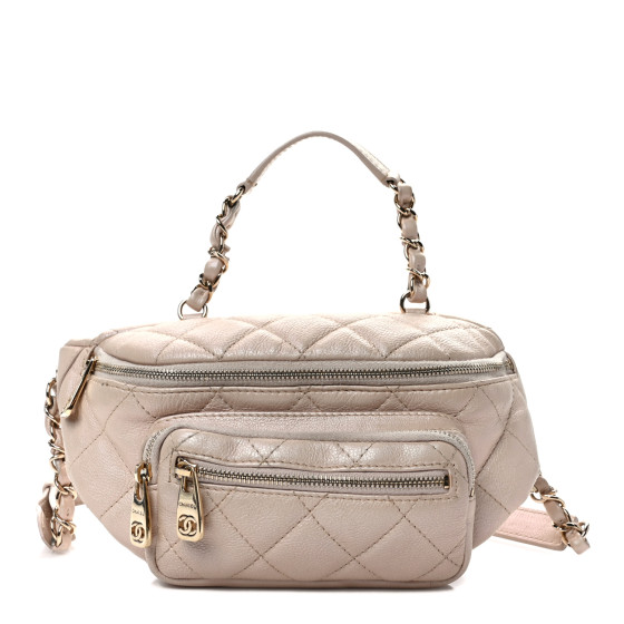 Pre-owned Chanel Iridescent Calfskin Quilted All About Waist Belt Bag Beige