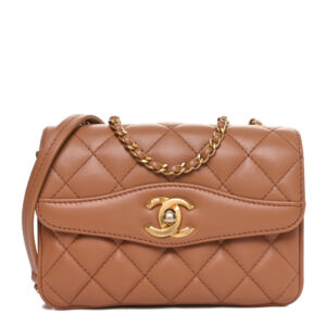 Pre-owned Chanel Lambskin Quilted Bi-Color Small Coco Vintage Flap Brown