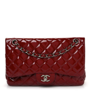 Pre-owned Chanel Patent Quilted Jumbo Double Flap Red