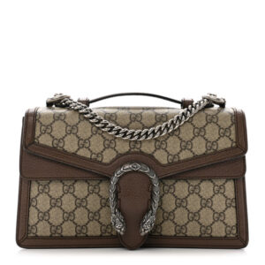 Pre-owned Gucci GG Supreme Monogram Textured Dollar Calfskin Top Handle Dionysus Shoulder Bag Beige Ebony New Acero