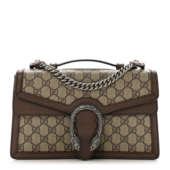 Pre-owned Gucci GG Supreme Monogram Textured Dollar Calfskin Top Handle Dionysus Shoulder Bag Beige Ebony New Acero
