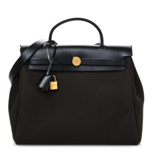 Pre-owned Hermes Military Toile Vache Hunter Herbag Zip Retourne 31 PM Black Ebene