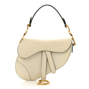 Pre-owned Dior Grained Calfskin Mini Saddle Bag White