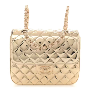 Pre-owned Chanel Mirror Calfskin Metallic Calfskin Quilted Hollywood Boulevard Backpack With Coin Purse Gold