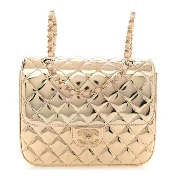 Pre-owned Chanel Mirror Calfskin Metallic Calfskin Quilted Hollywood Boulevard Backpack With Coin Purse Gold