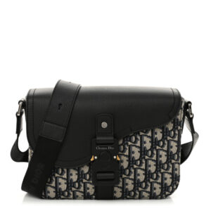 Pre-owned Dior Oblique Jacquard Grained Calfskin Small Saddle Messenger Bag Beige Black