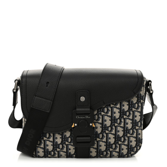 Pre-owned Dior Oblique Jacquard Grained Calfskin Small Saddle Messenger Bag Beige Black